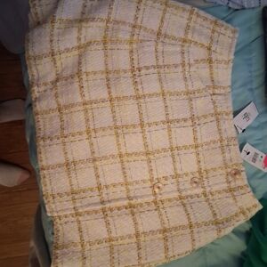 CAbi Yellow and White Plaid Skirt